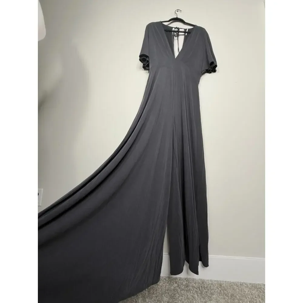 Free People Jumpsuit Womens L Wide Leg Flare Gray Tie Bohemian Modal Lagenlook